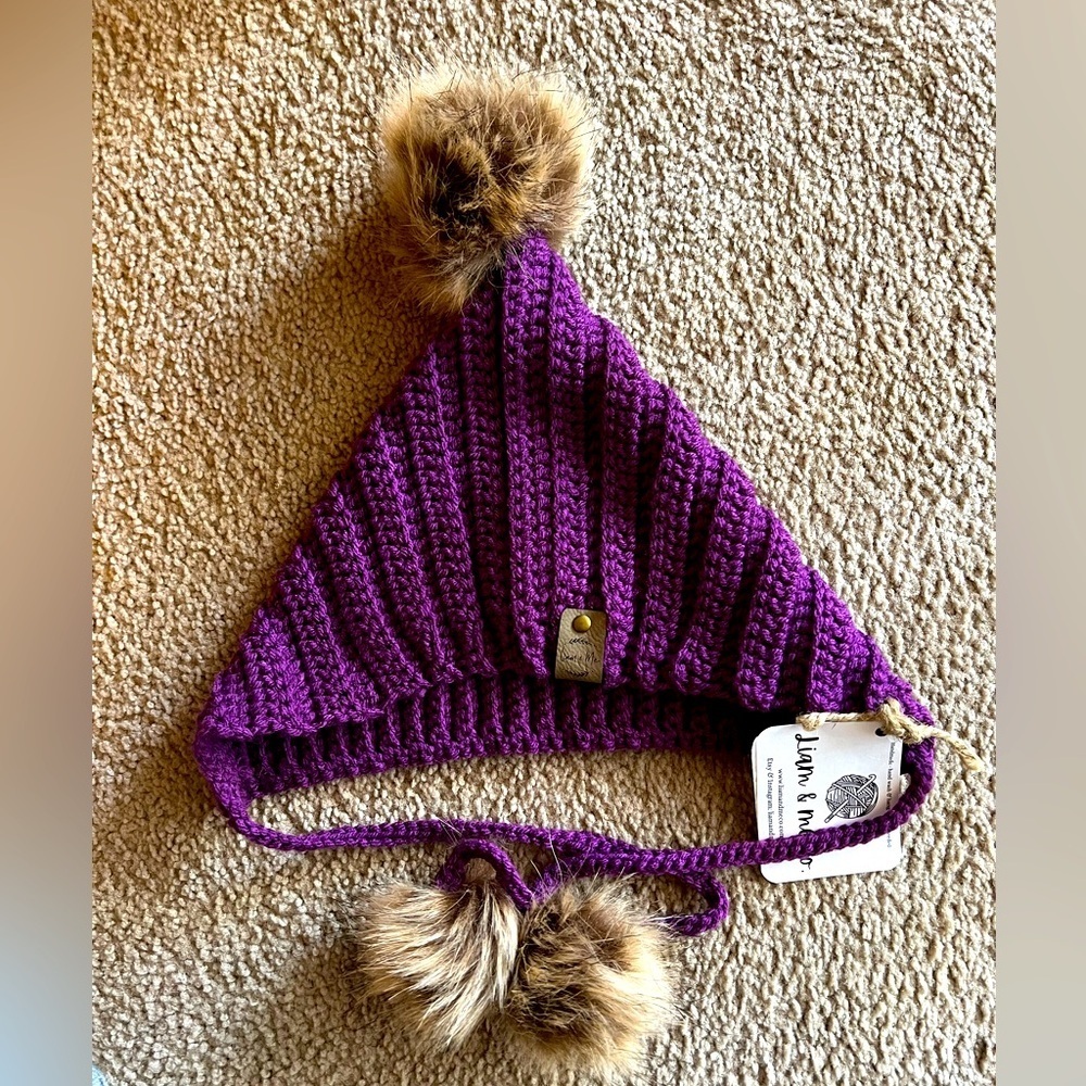 Handmade crochet/knit Mixed Berry Pompom Bonnet Hat (1-4 y/o) by Liam & Me NWT